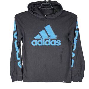 Boys Adidas Black & Blue Hooded Shirt Long Sleeve Reg Fit Youth Size XL 18/20